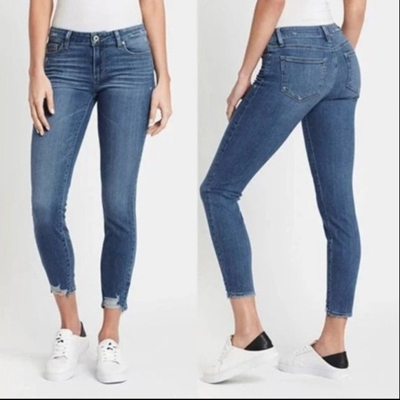 NEW PAIGE VERDUGO ANKLE MID-RISE MEDIUM DARK WASH DISTRESSED RAW HEM JEAN - Picture 10 of 10